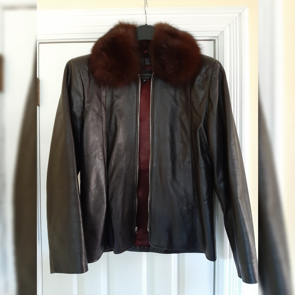 Damselle 100% Real Fox Fur and Leather Jacket